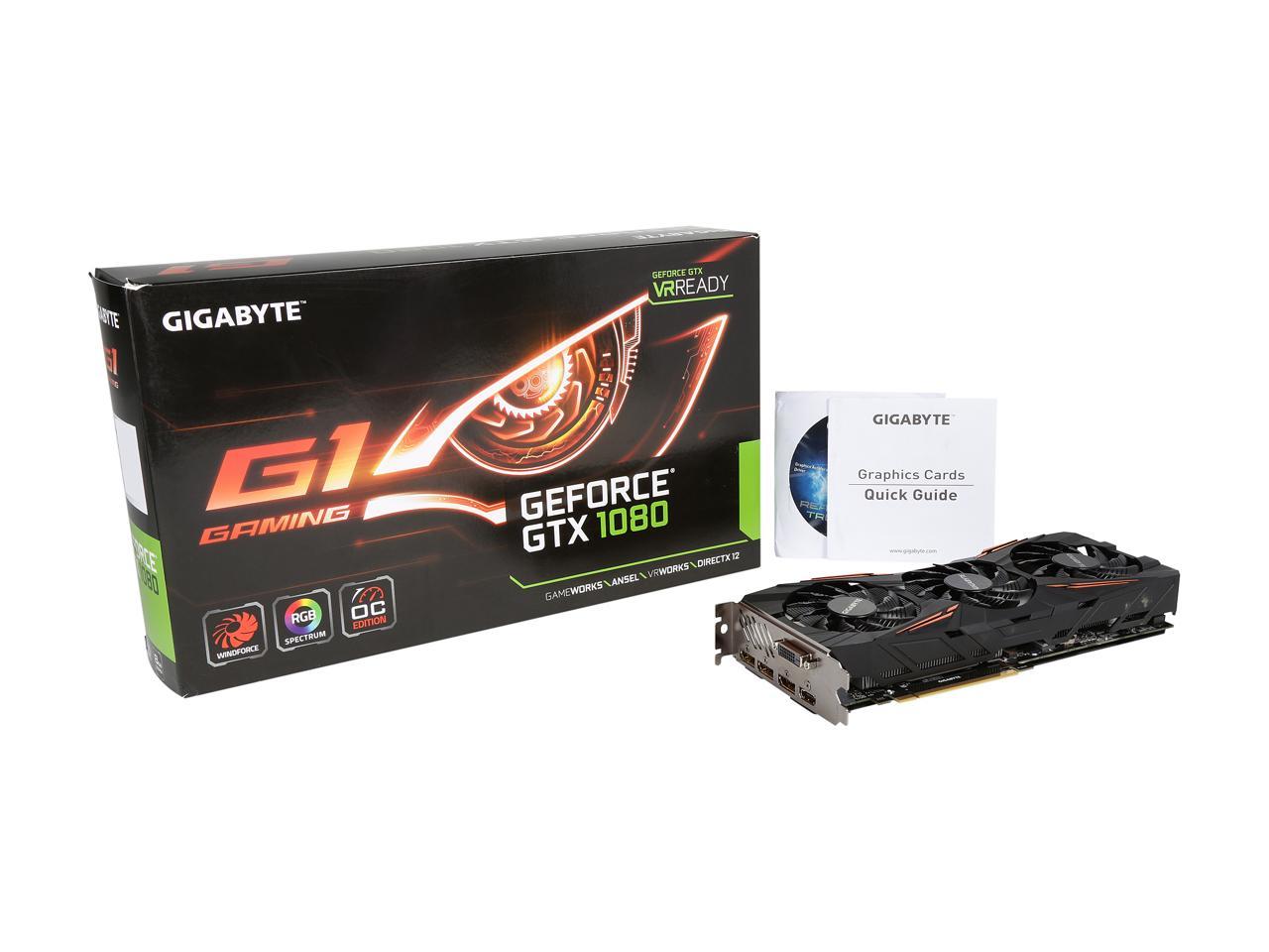 Refurbished: GIGABYTE GeForce GTX 1080 Video Cards GV-N1080G1 GAMING ...