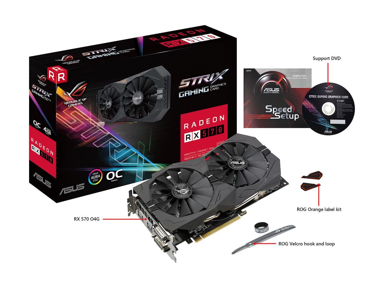 ASUS ROG Strix Radeon RX 570 O4G Gaming OC Edition GDDR5 DP HDMI DVI VR  Ready AMD Graphics Card (ROG-STRIX-RX570-O4G-GAMING)