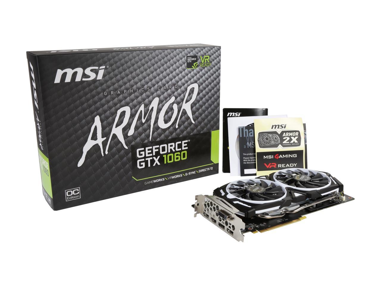 MSI GeForce GTX 1060 6GB GDDR5 PCI Express 3.0 x16 ATX Video Card GTX 1060  ARMOR 6G OC
