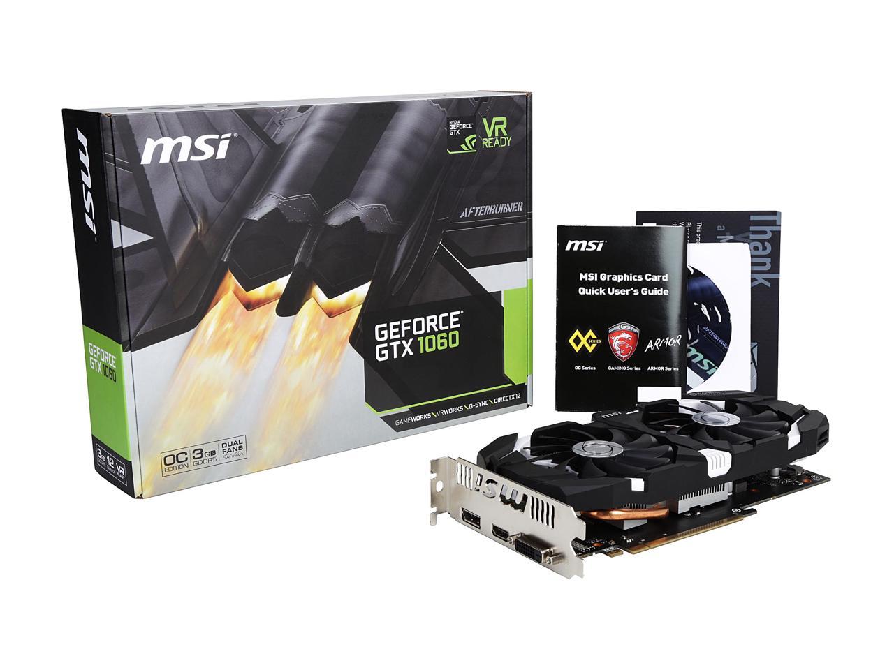 MSI GeForce GTX 1060 3GB GDDR5 PCI Express 3.0 x16 ATX Video Card GTX 1060  3GT OC