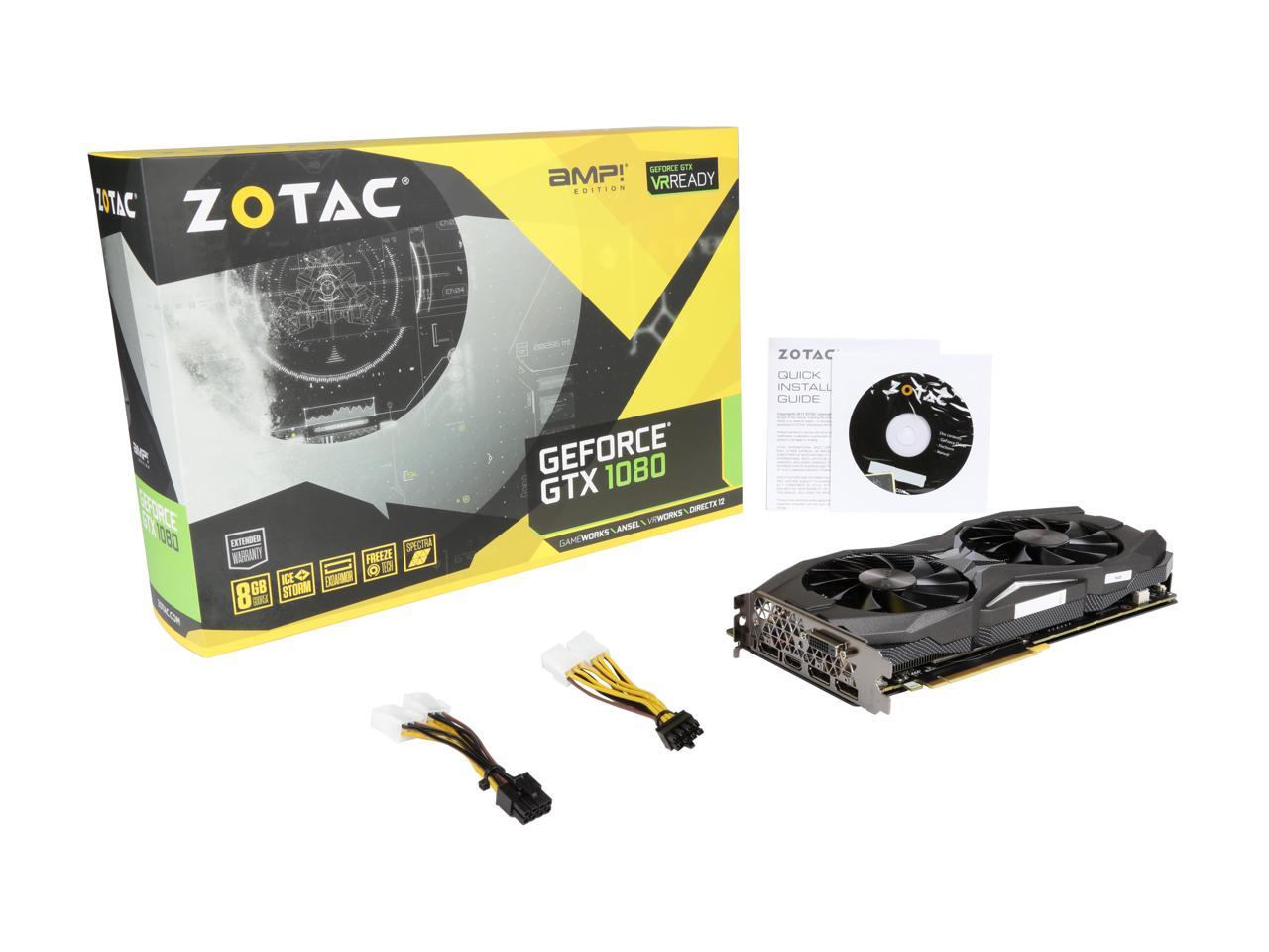 ZOTAC GeForce GTX 1080 AMP! Edition, ZT-P10800C-10P, 8GB GDDR5X IceStorm  Cooling, Metal Wraparound Carbon ExoArmor Exterior, Ultra-wide 100mm Fans,  