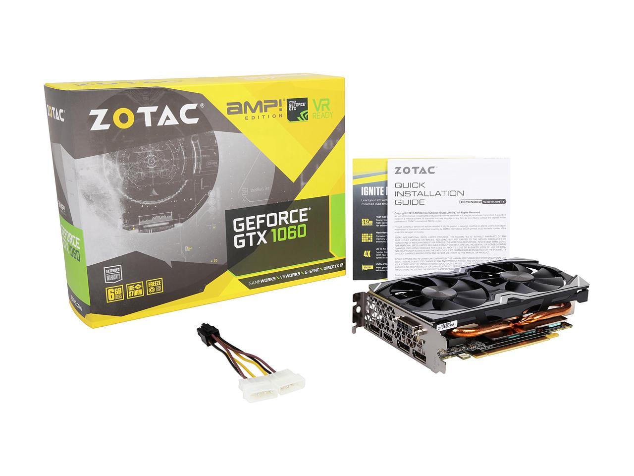ZOTAC GeForce GTX 1060 AMP!, ZT-P10600B-10M, 6GB GDDR5 Super Compact  Dual-Fan IceStorm Cooling FREEZE Fan Stop