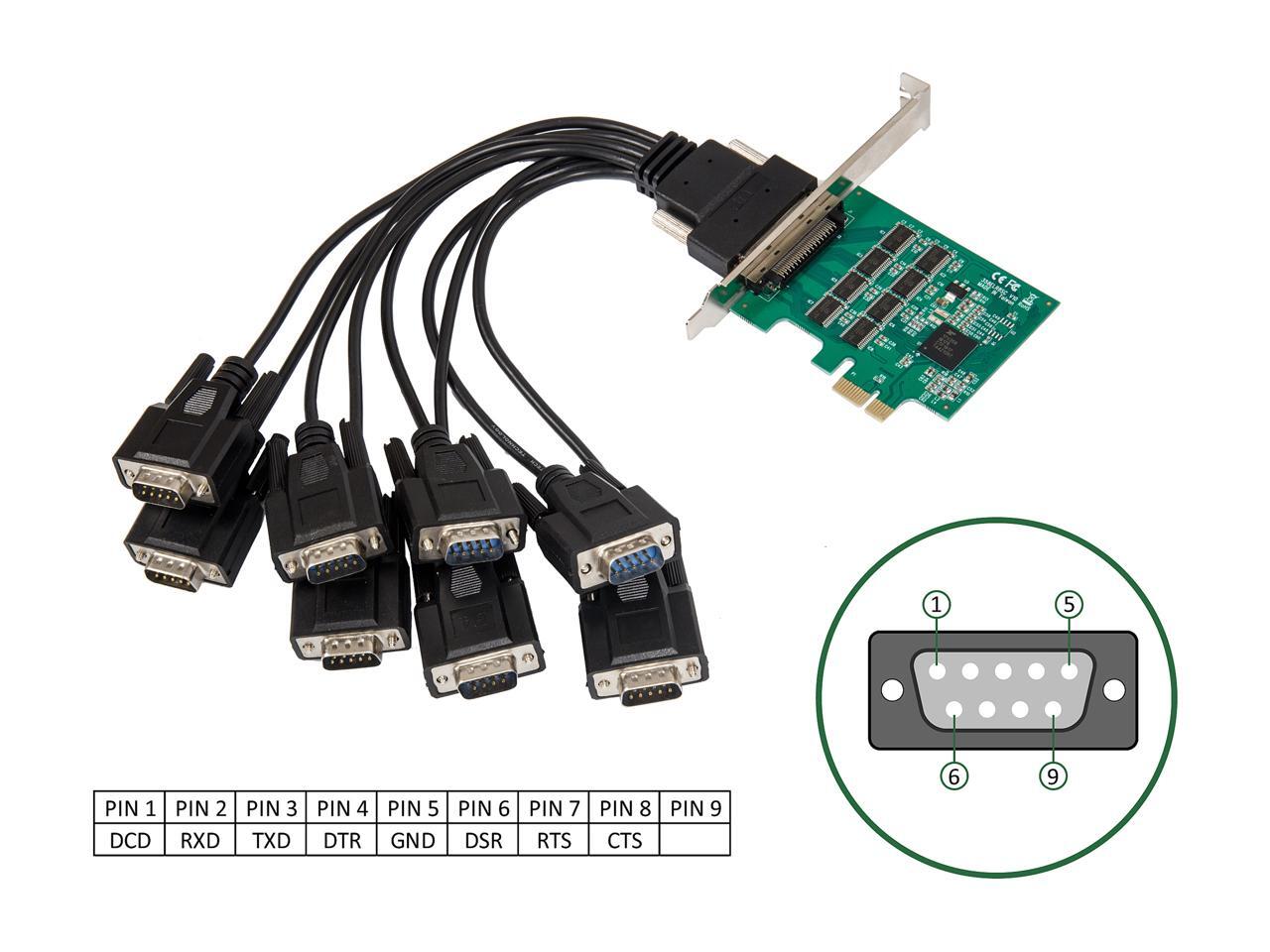 SYBA 8 Port DB9 Serial RS-232 PCI-e x1 Controller Card with Low Profile ...