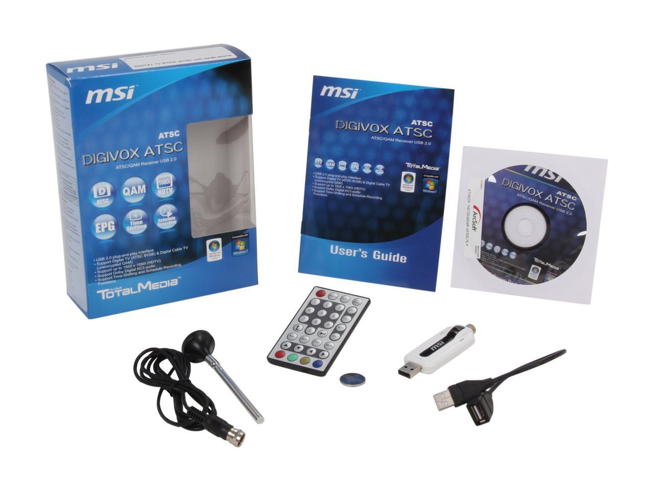 MSI DigiVOX ATSC (WHITE) USB TV Tuner Stick Watch and Record HDTV on