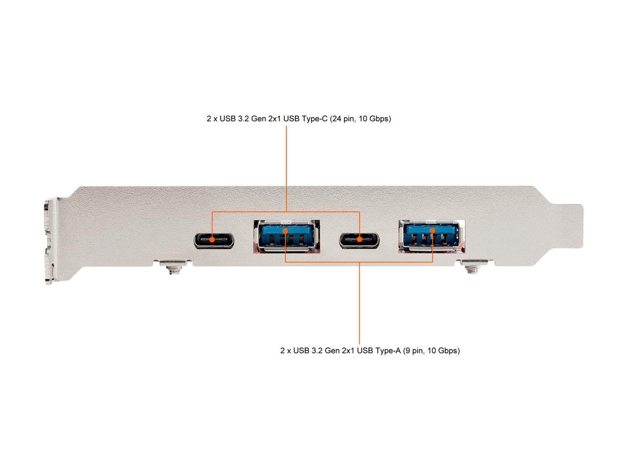 4Port USB PCIe Card, 10Gbps USB PCI Express Expansion Card w/ 2 Controllers, 2x USBC & 2x USB