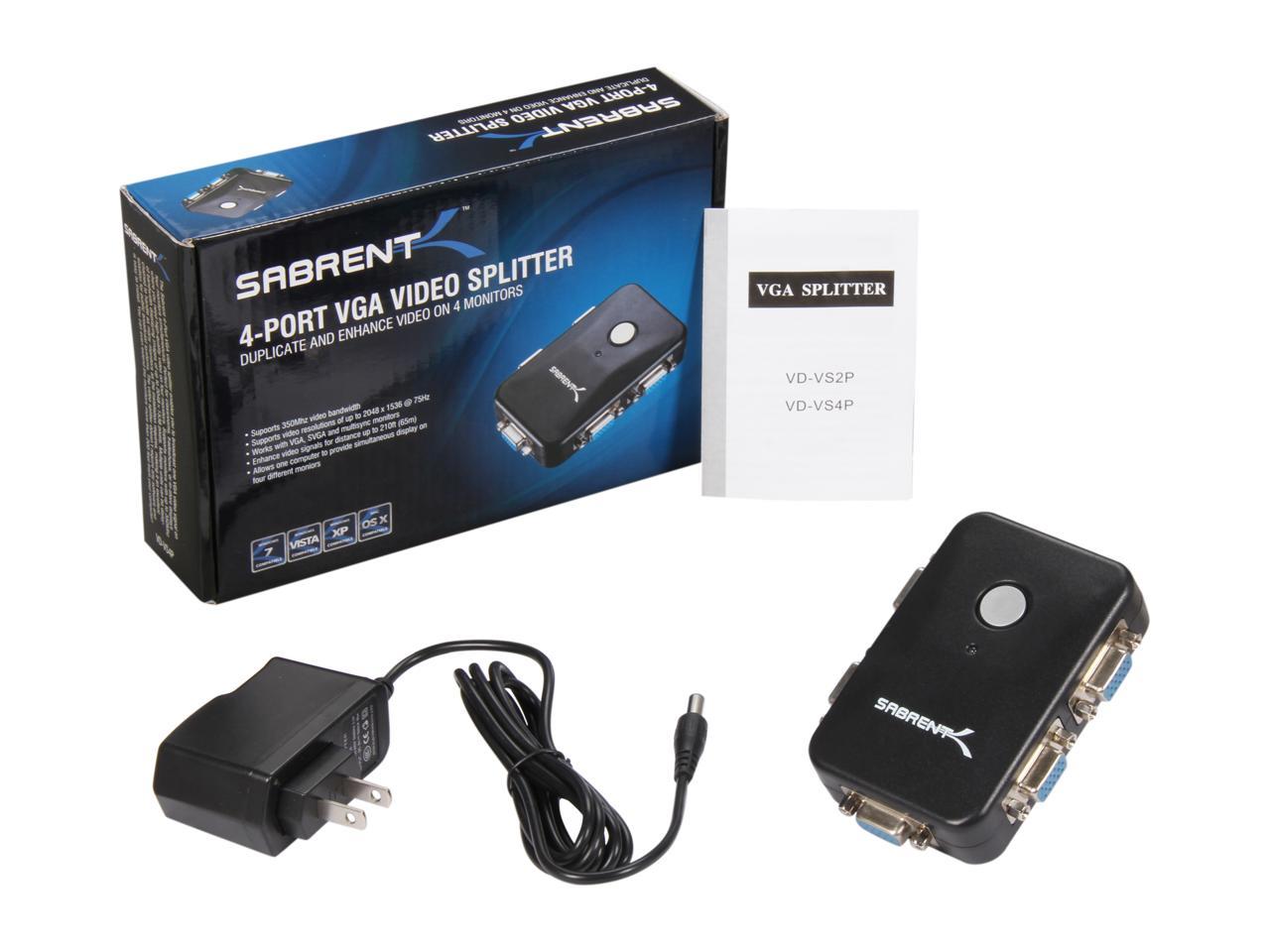 SABRENT VD-VS4P 4 Port VGA Video Splitter with up to 2048x1536 High ...