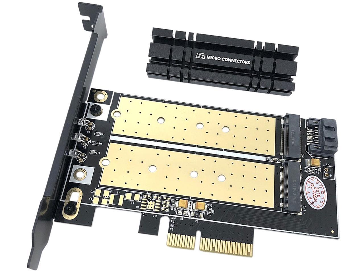 Micro Connectors M2 Nvme M2 Sata 80mm Ssd Pcie X4 Adapter With Heat Sink Model Pcie M20802hs 6094