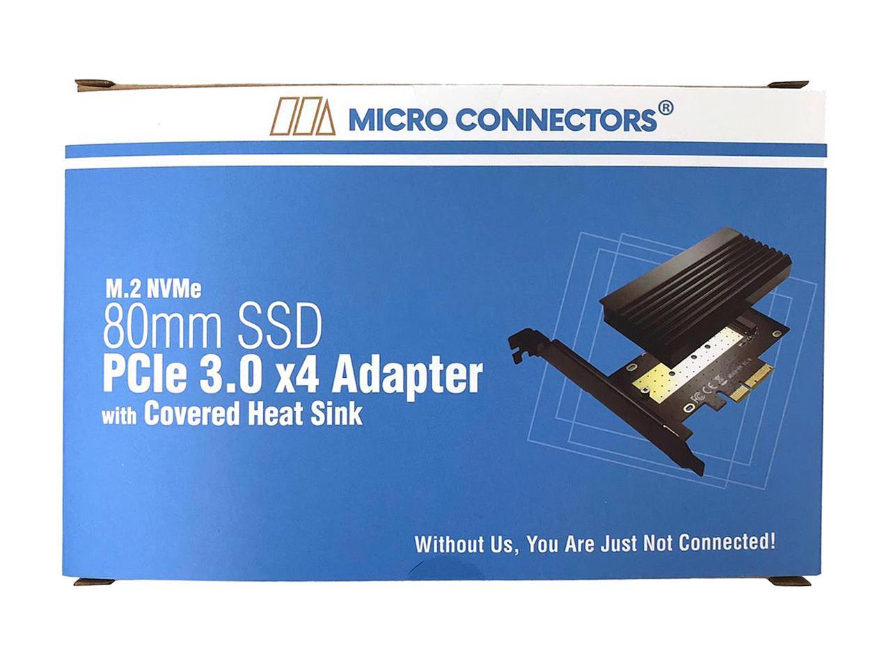 Micro Connectors M.2 NVMe 80mm SSD PCIe x4 Adapter with Covered Heat