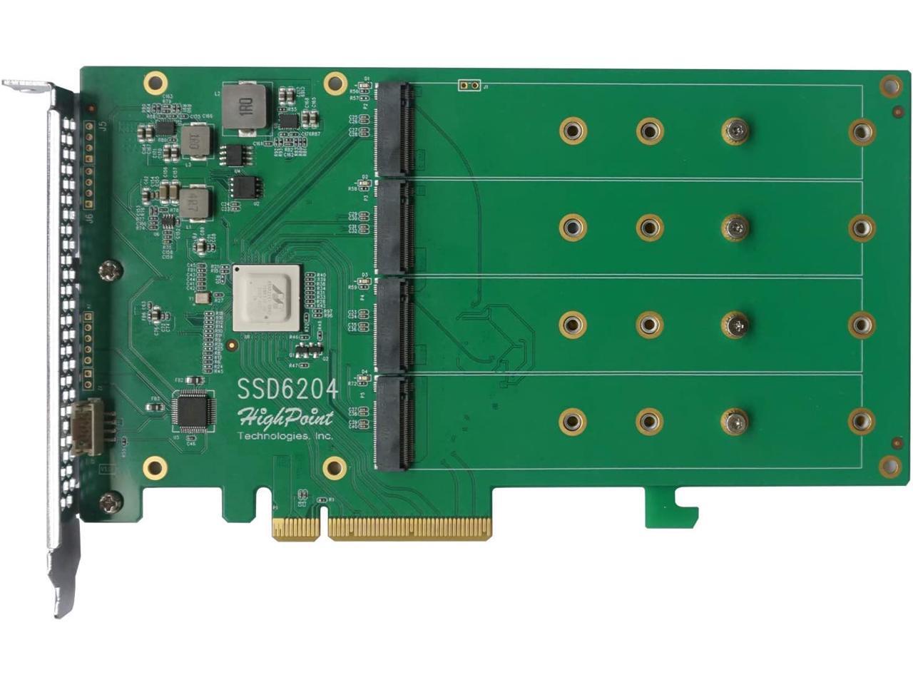 HighPoint SSD6204A Driverless, Bootable 4x M.2 PCIe Gen3 x8 NVMe RAID