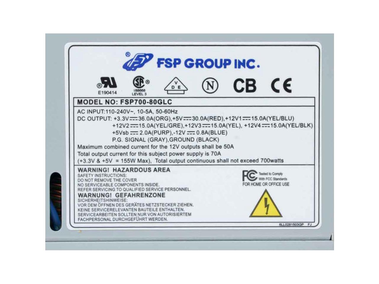 FSP Group FSP700-80GLC 700W ATX12V / EPS12V SLI Ready CrossFire Ready ...