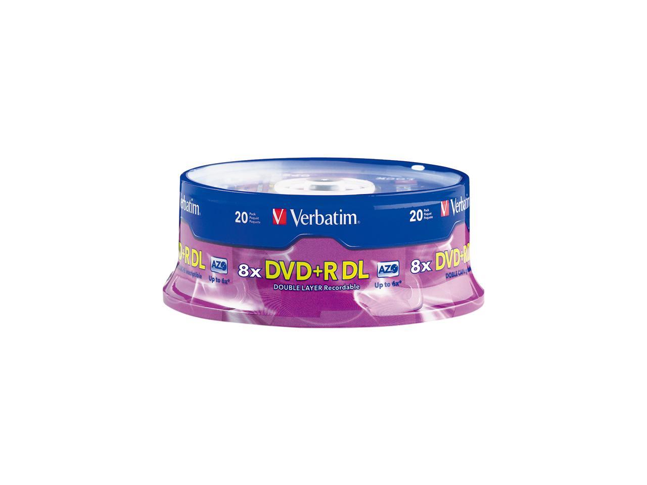 Verbatim 8.5GB 8X DVD+R DL 20 Packs Branded Discs Model 95310