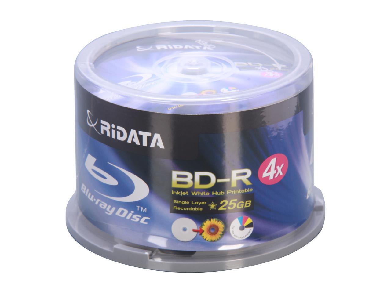 RiDATA 25GB 4X BD-R Inkjet White Hub-Printable 50 Packs Disc Model  BDR-254-RDIWN-CB50