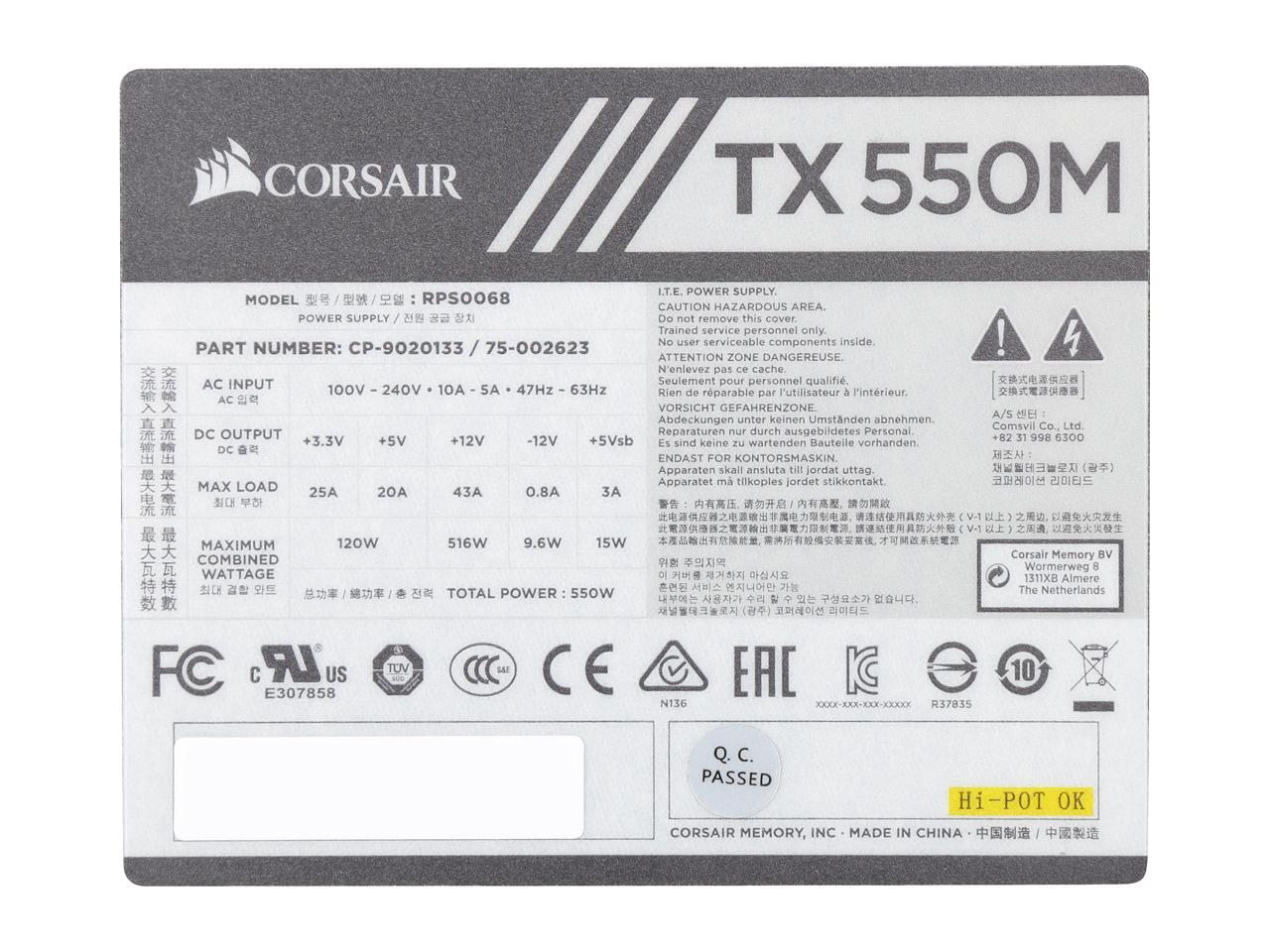 Open Box: CORSAIR TX-M Series TX550M CP-9020133-NA 550 W Power Supply ...