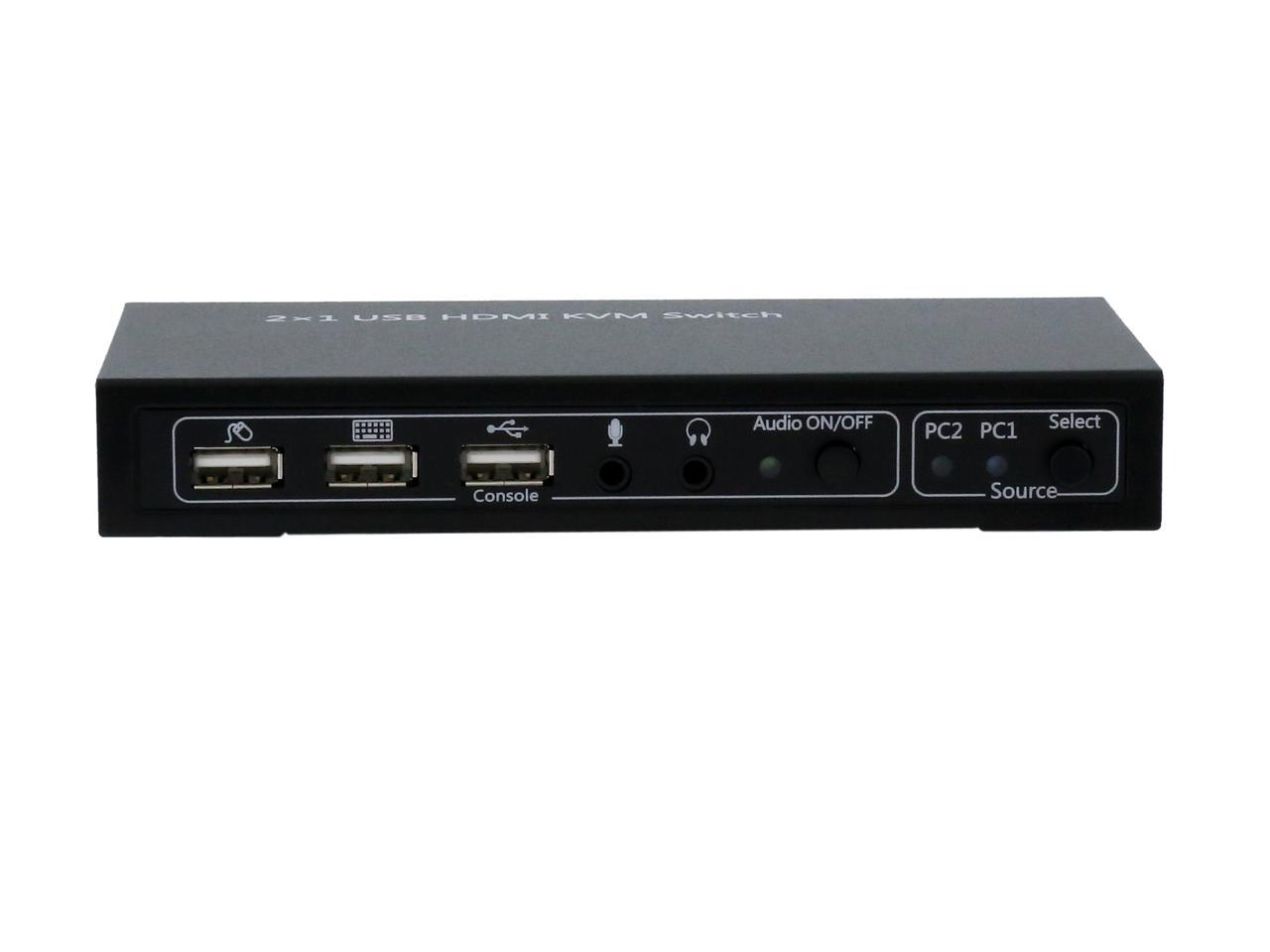 BYTECC KVM2UHMN KVM Switch, 2 Port HDMI KVM Switch with Cable Kit and
