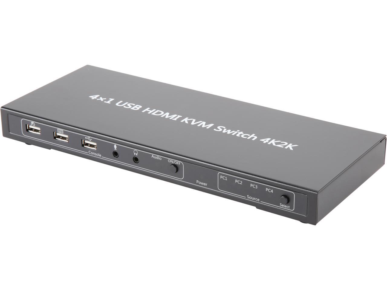 BYTECC KVM4UHMN KVM Switch, 4 Port HDMI KVM Switch with Cable Kit and