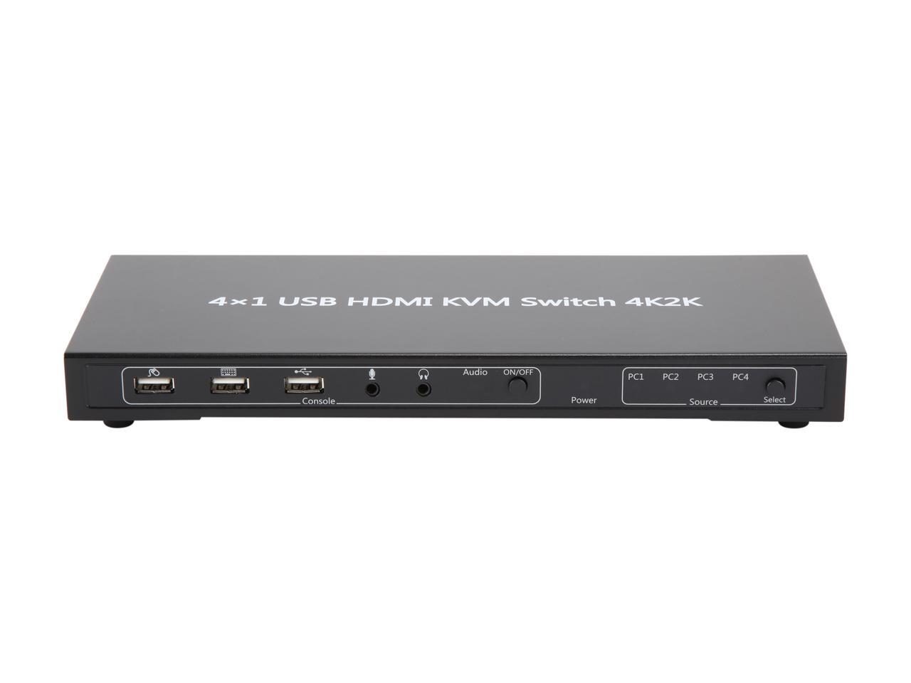 BYTECC KVM4UHMN KVM Switch, 4 Port HDMI KVM Switch with Cable Kit and