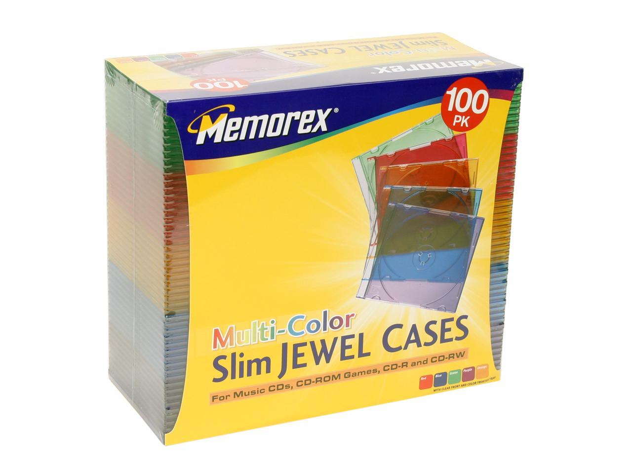 Memorex 01990 Slim CD Jewel Cases Color, 100 Pack