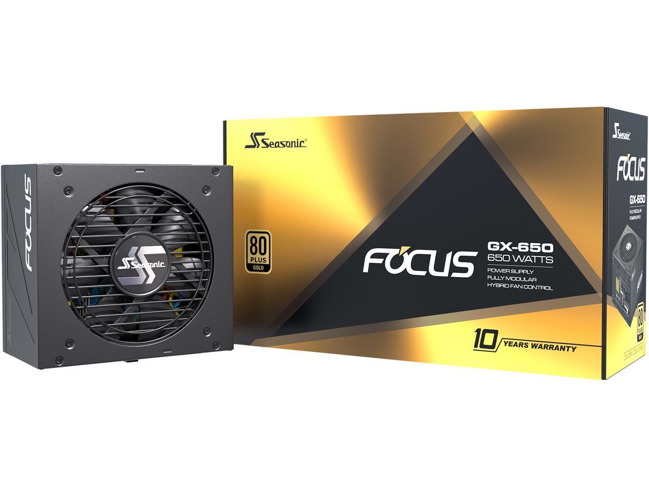 Seasonic FOCUS GX-650, 650W 80+ Gold, Full-Modular, Fan Control in Fanless,  Silent, and Cooling Mode, 10 Year Warranty, Perfect Power Supply for 