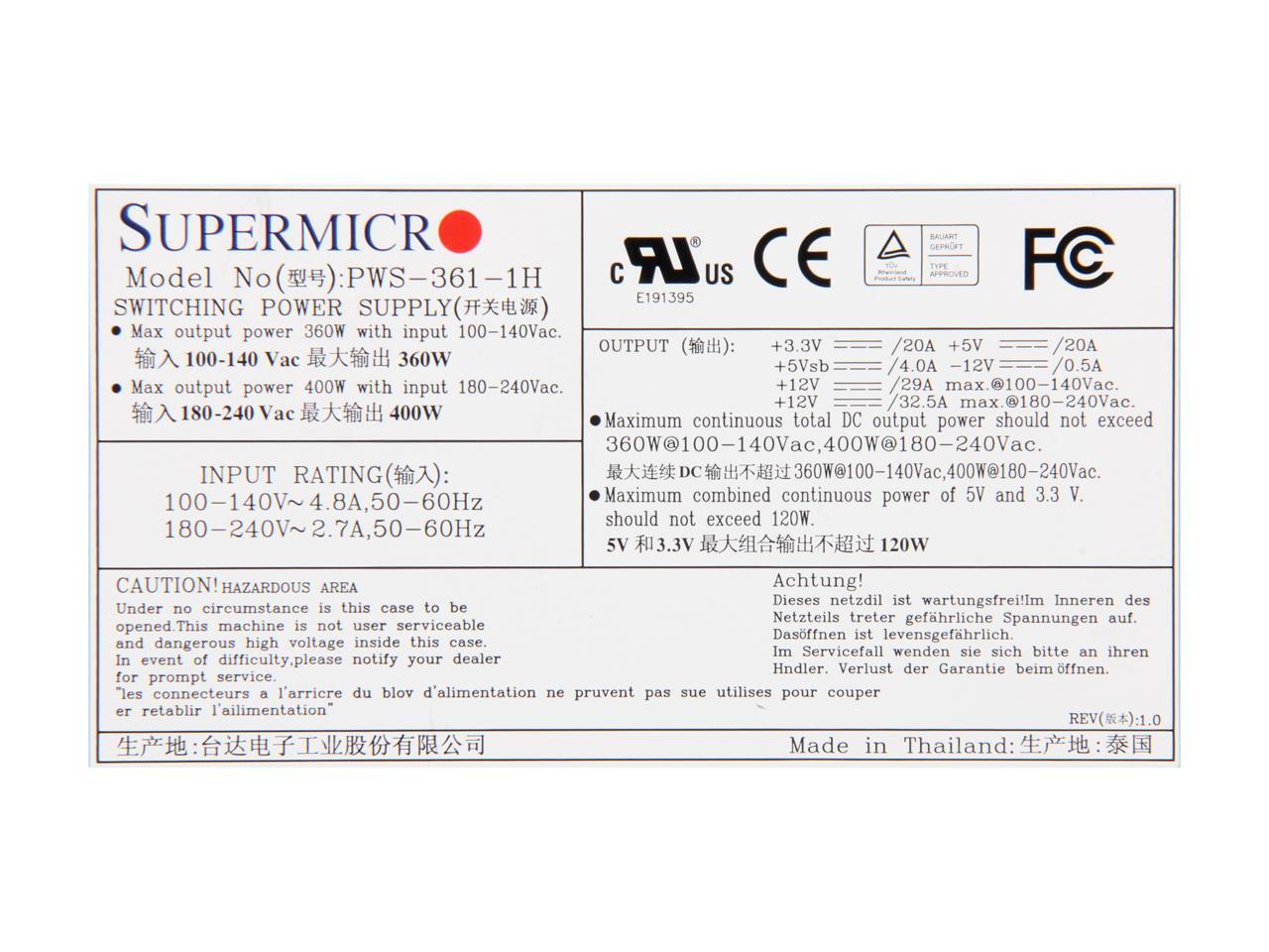 SuperMicro PWS3611H 1U Multioutput Server Power Supply with PMbus Newegg.ca