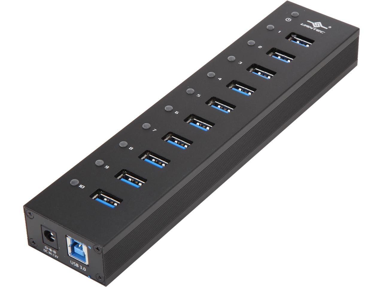 VANTEC UGT-AH110U3-BK 10-Port USB 3.0 Aluminum Hub with 12V/5A Premium ...