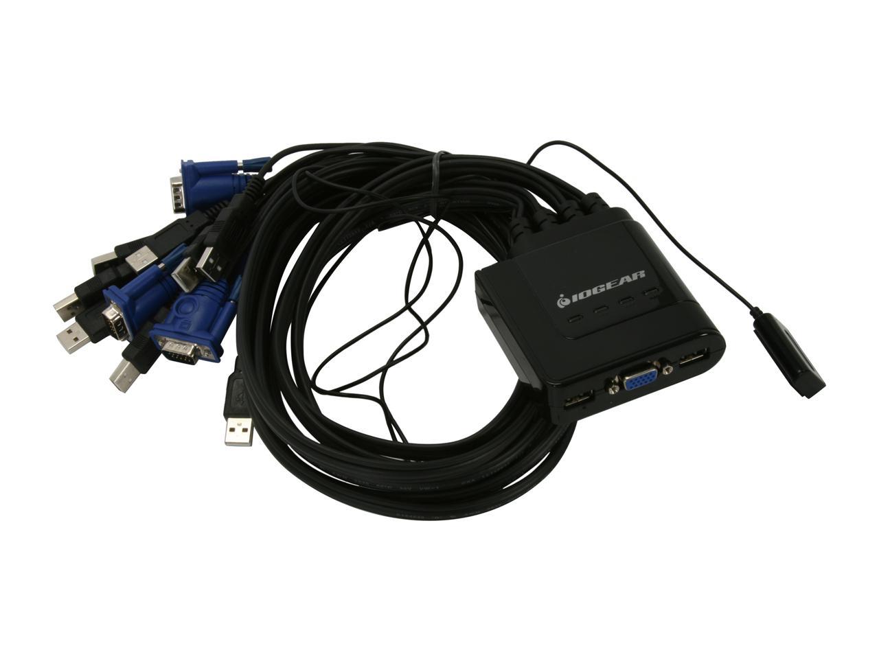 IOGEAR GCS24U 4-Port USB KVM Switch w/ Cables and Remote one touch switching 