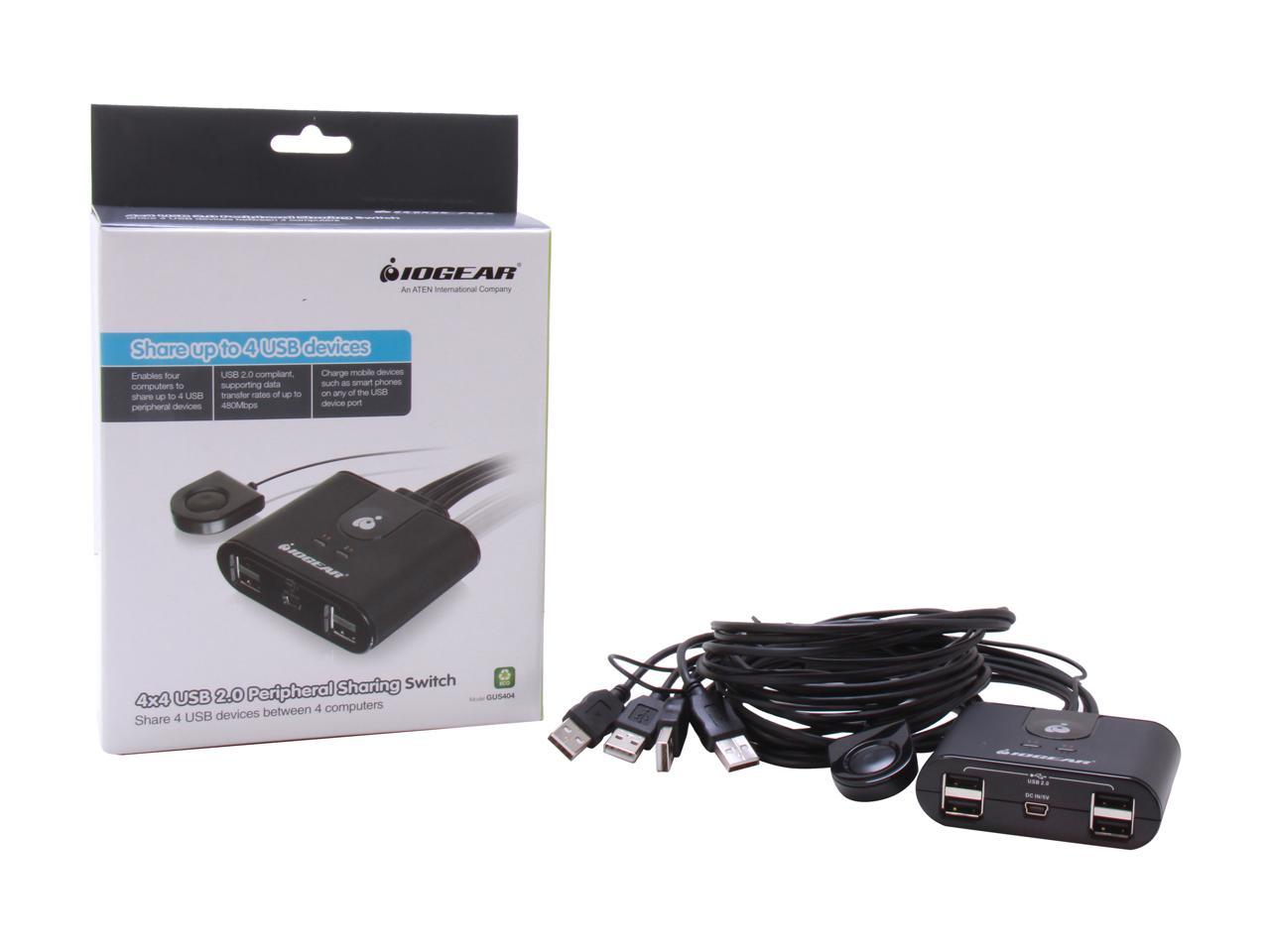 IOGEAR 4x4 USB Sharing Switch with USB-C Adapter GUS404CA1KIT,Black 