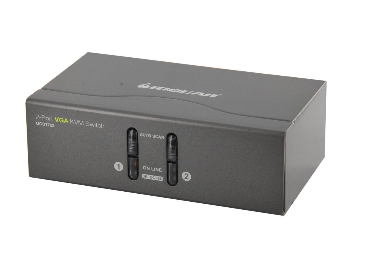IOGEAR 2 Port VGA KVM Switch PS2 and USB w/Full Set of Cables, GCS1722 