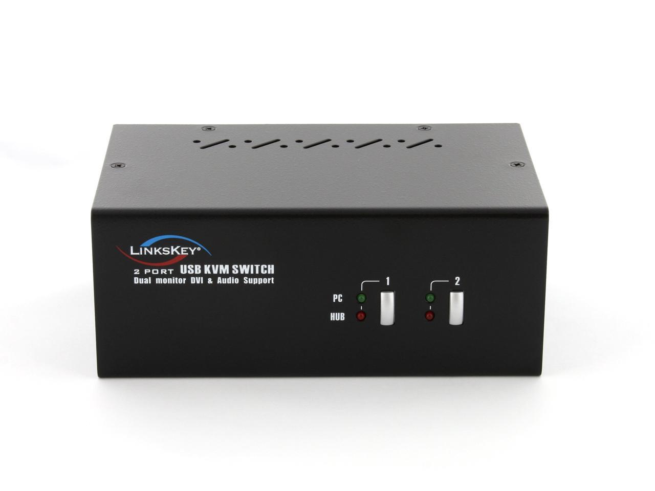 Linkskey 2-Port Dual Monitor DVI/DVI USB Audio and Microphone KVM Switch with Cables LDV-DM202AUSK