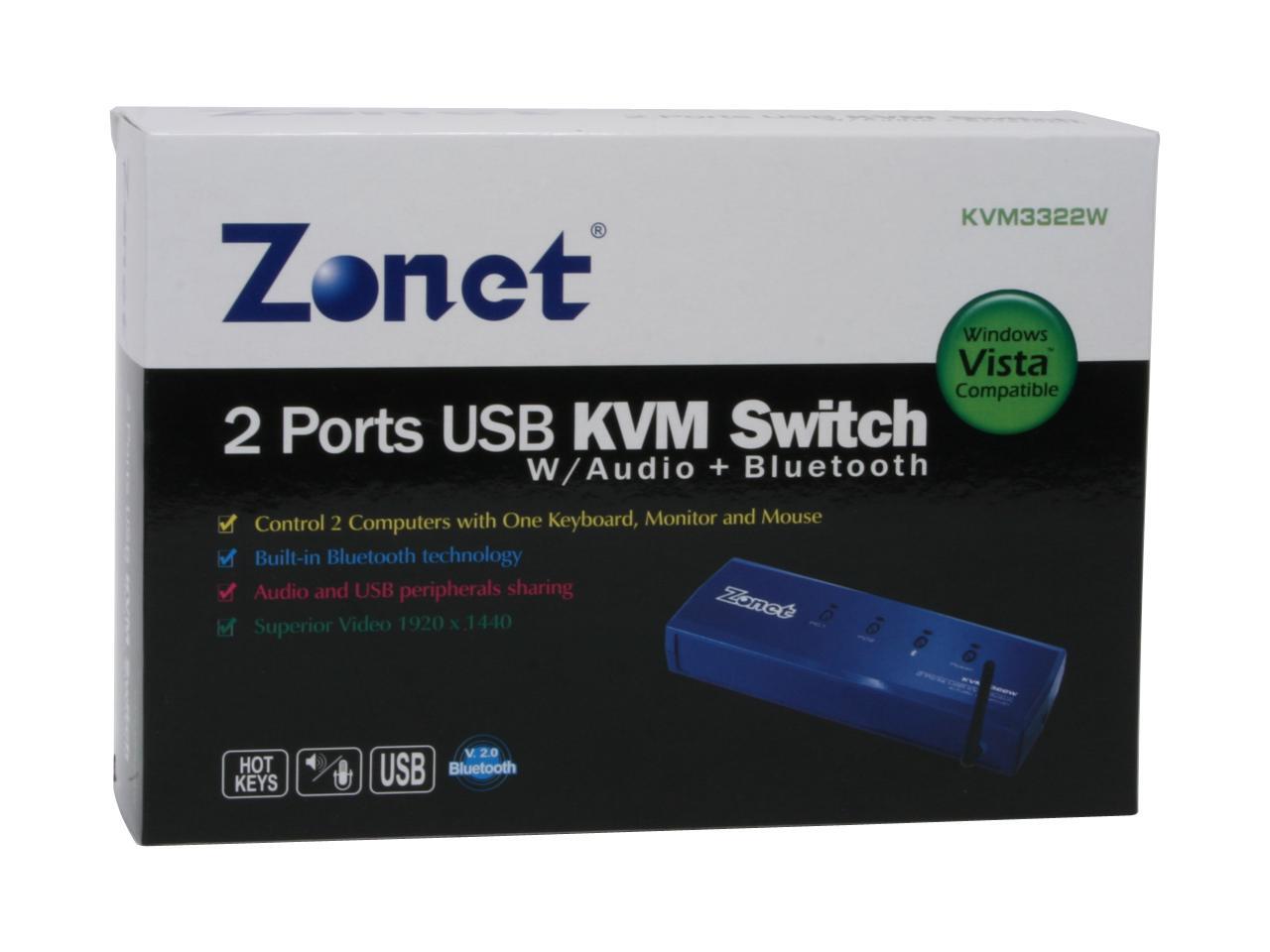 KVM3322W 2Port USB KVM Switch w/Audio + Bluetooth