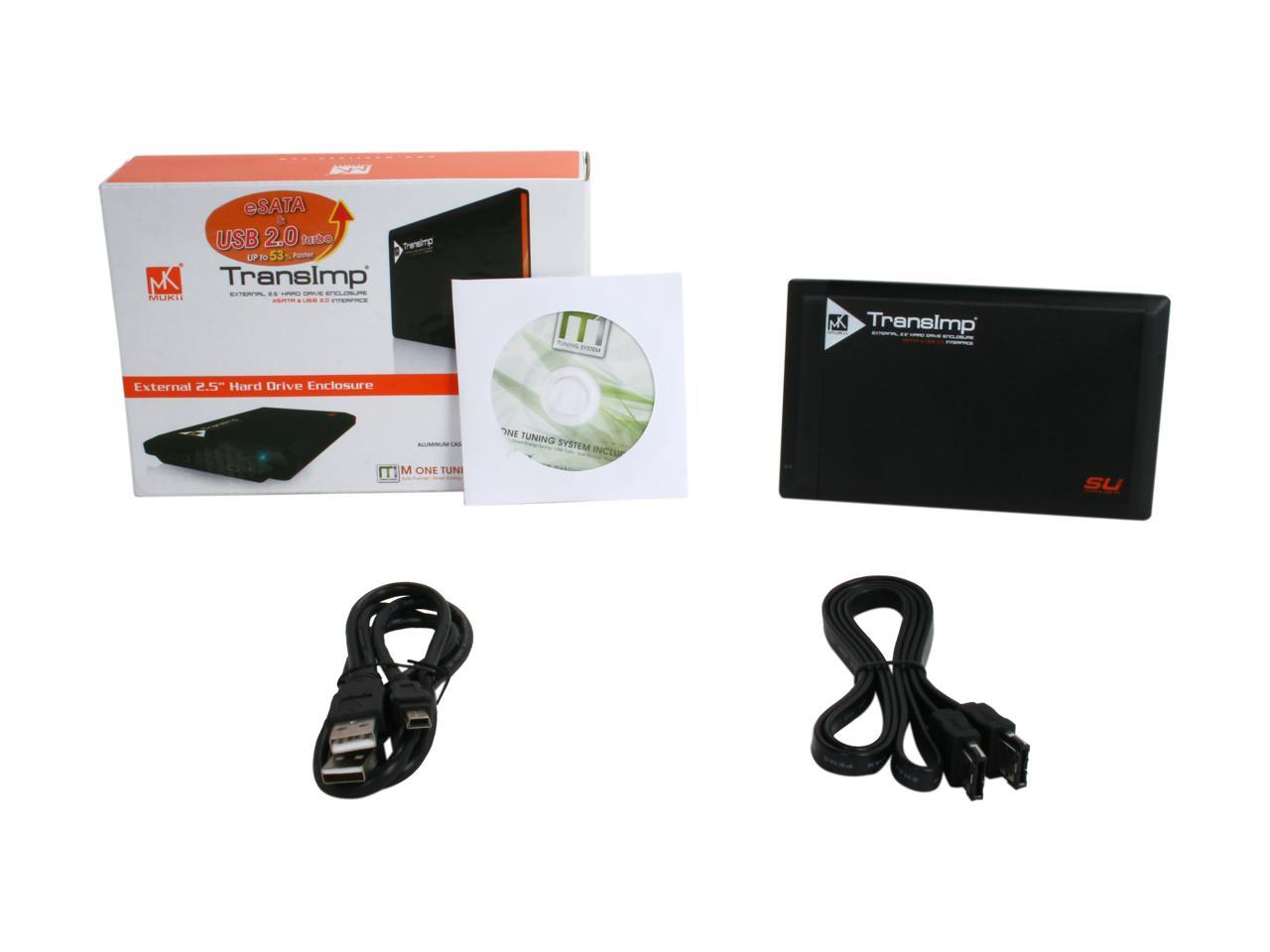 Aluminum 3.5" Black w/Orange SATA USB 2.0 & eSATA External Enclosure New MUKii 