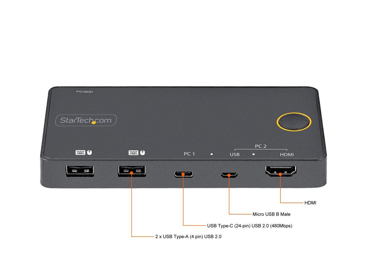 2 Port Hybrid USBA + HDMI & USBC KVM Switch, Single 4K 60Hz HDMI 2.0
