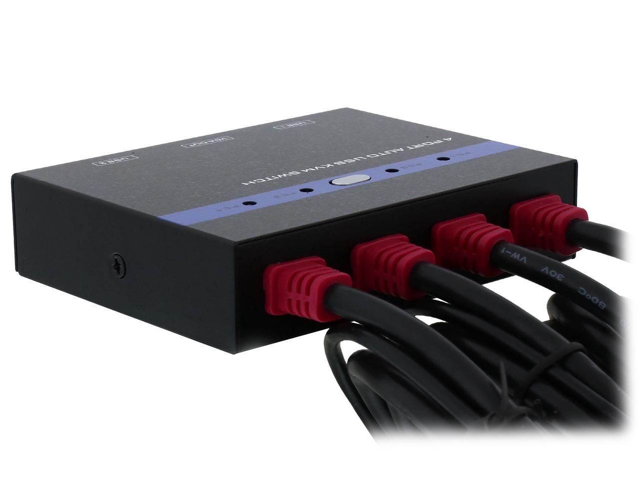 Nippon Labs KVM4R4FT 4 Port Metal Casing USB VGA KVM Switch with 4ft BuiltIn Cables and