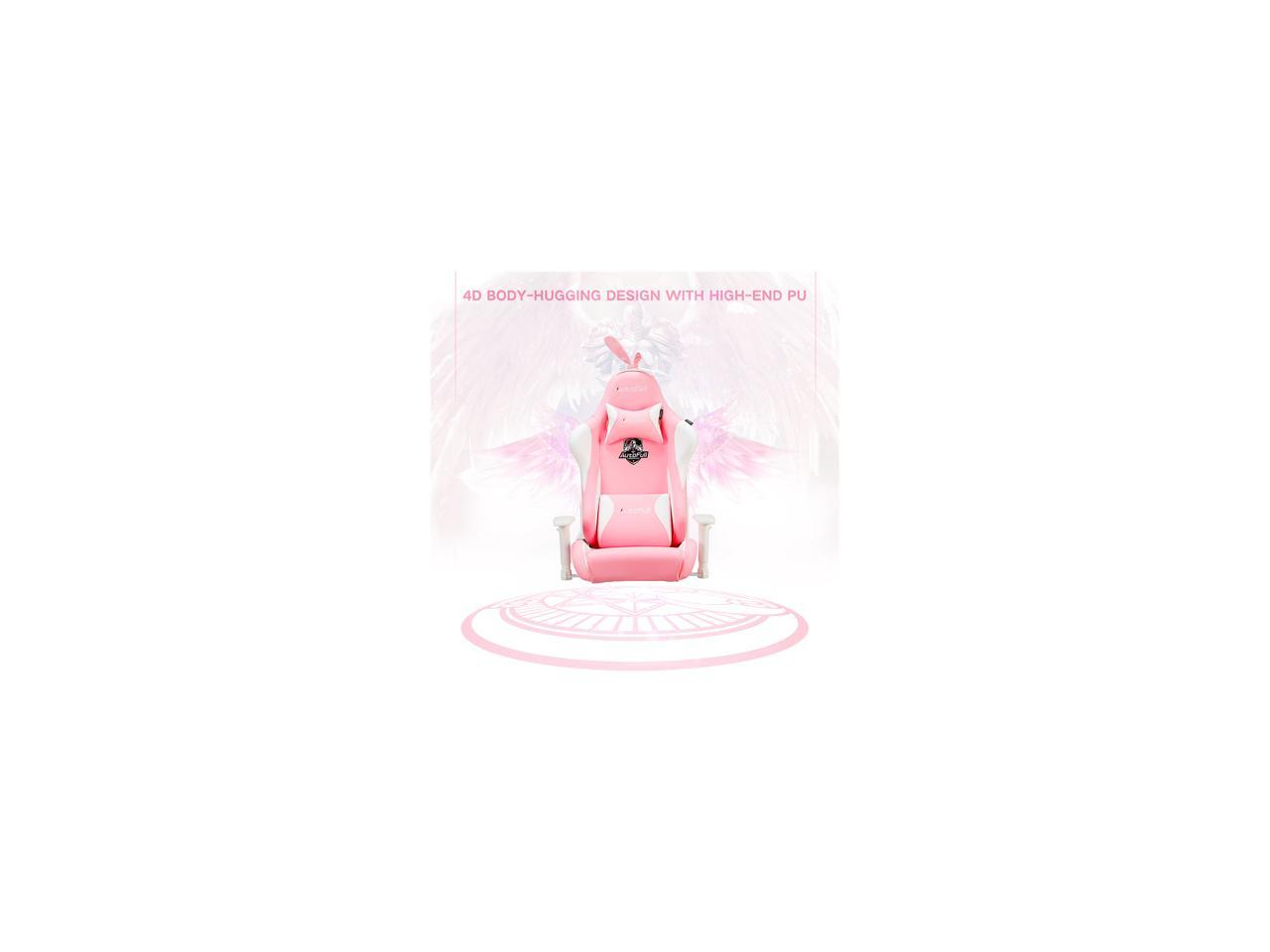 AutoFull Pink Gaming Chair PU Leather, Pink Rabbit Ears ...