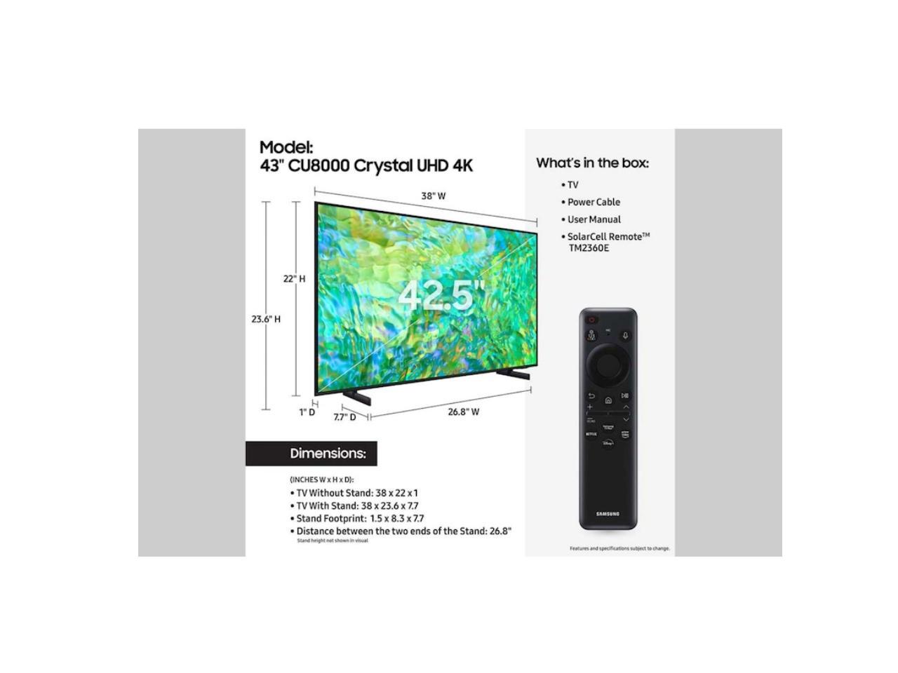 Samsung 43 Class Cu8000 Crystal Uhd 4k Smart Tv Un43cu8000fxza 2023 3637