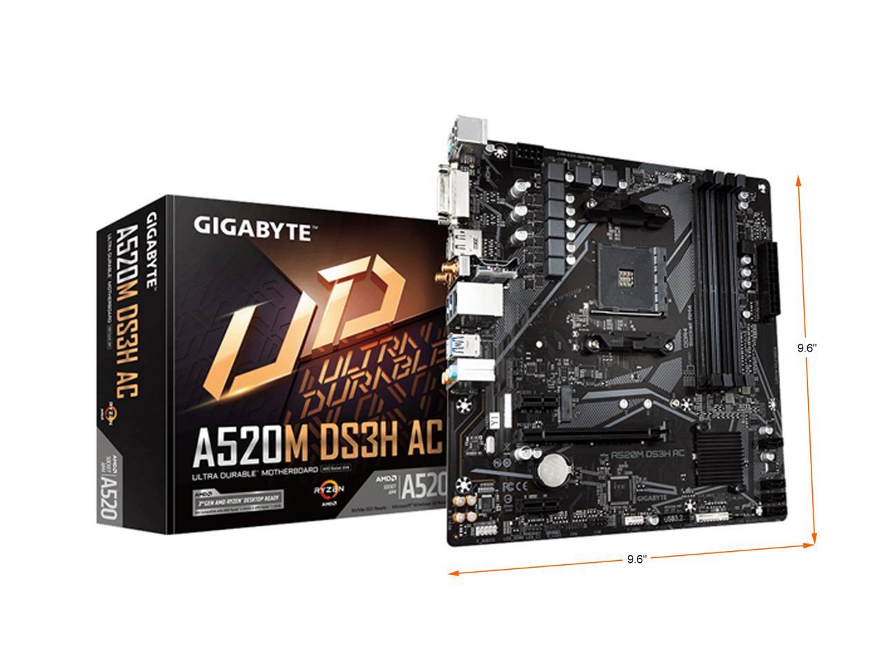 GIGABYTE A520M DS3H AC AM4 AMD 520 ATX Motherboard with Single M.2 ...