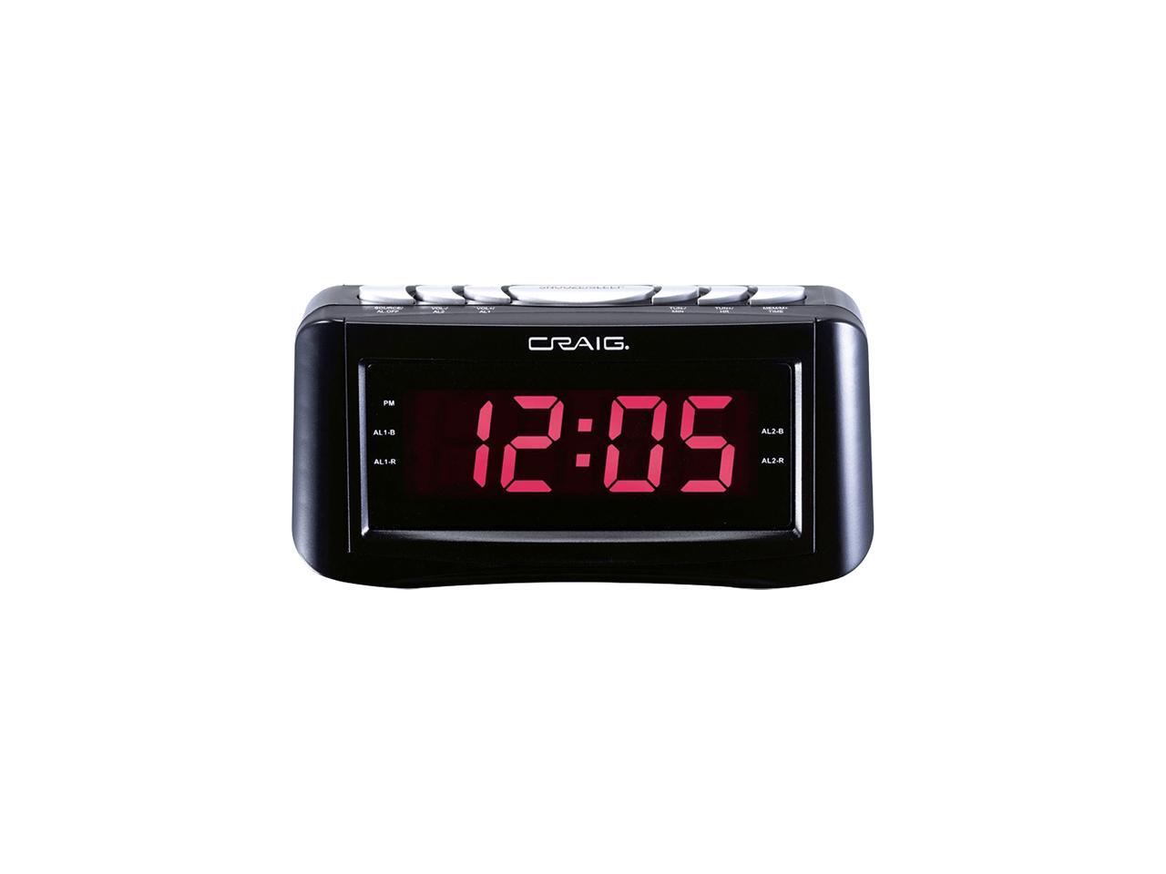 Craig LED Alarm Clock with AM/FM Radio 1.2Inch Display, Black (CR45372 )