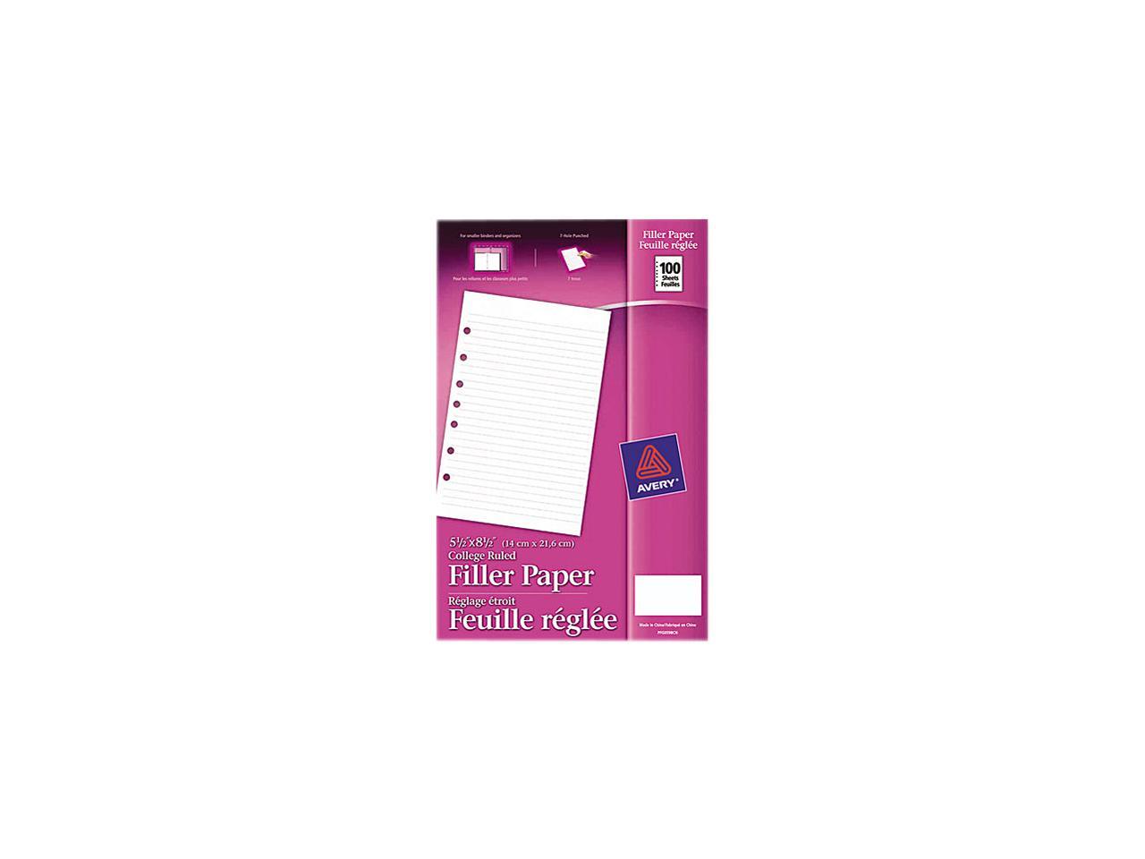 Avery Mini Binder Filler Paper 51/2 x 8 1/2 7Hole Punch College Rule