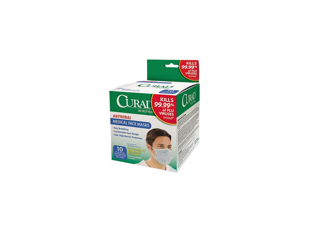Curad CUR384S Antiviral Medical Face Mask, Pleated, 10/Box