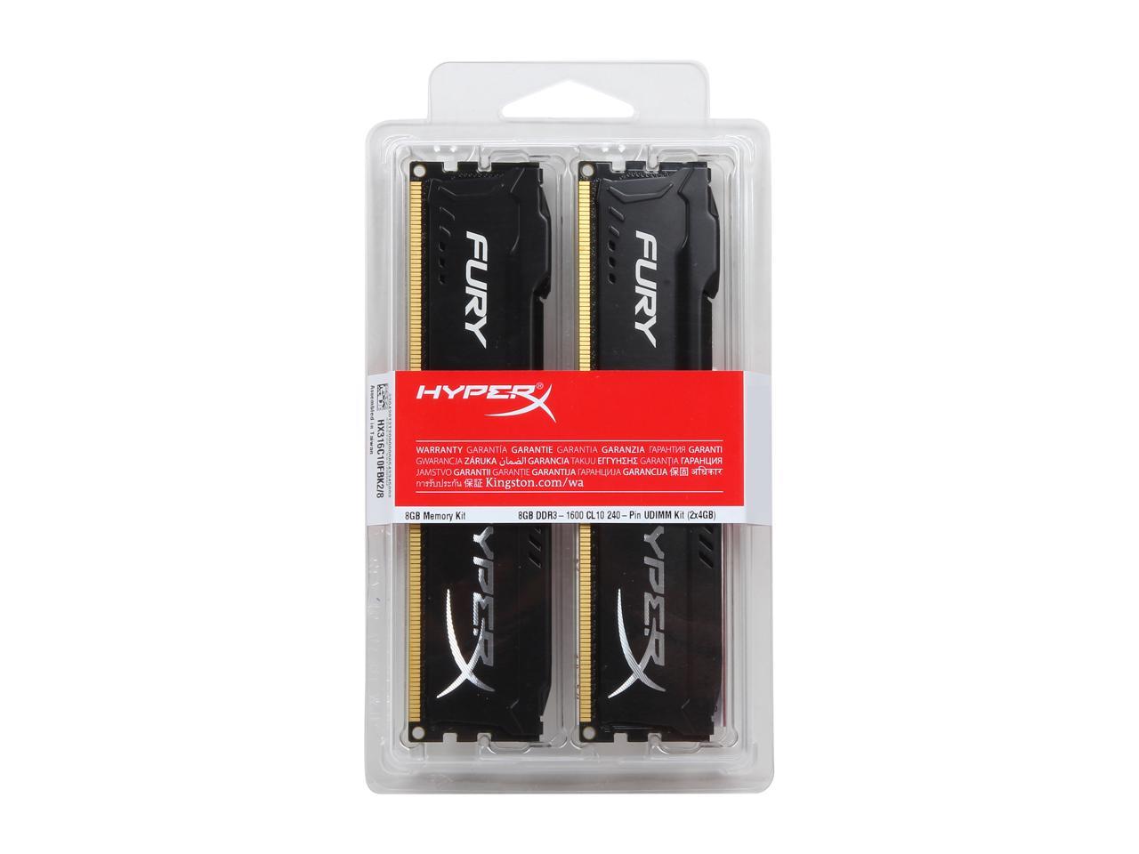 HyperX FURY 8GB (2 x 4GB) DDR3 1600 (PC3 12800) Desktop Memory Model  HX316C10FBK2/8