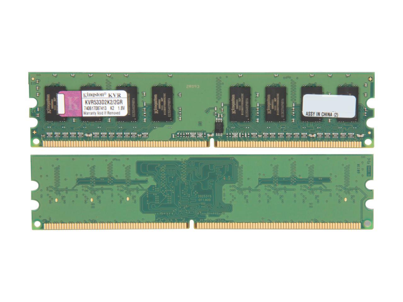 Kingston ValueRAM 2GB (2 x 1GB) DDR2 533 (PC2 4200) Dual Channel Kit  Desktop Memory Model KVR533D2K2/2GR