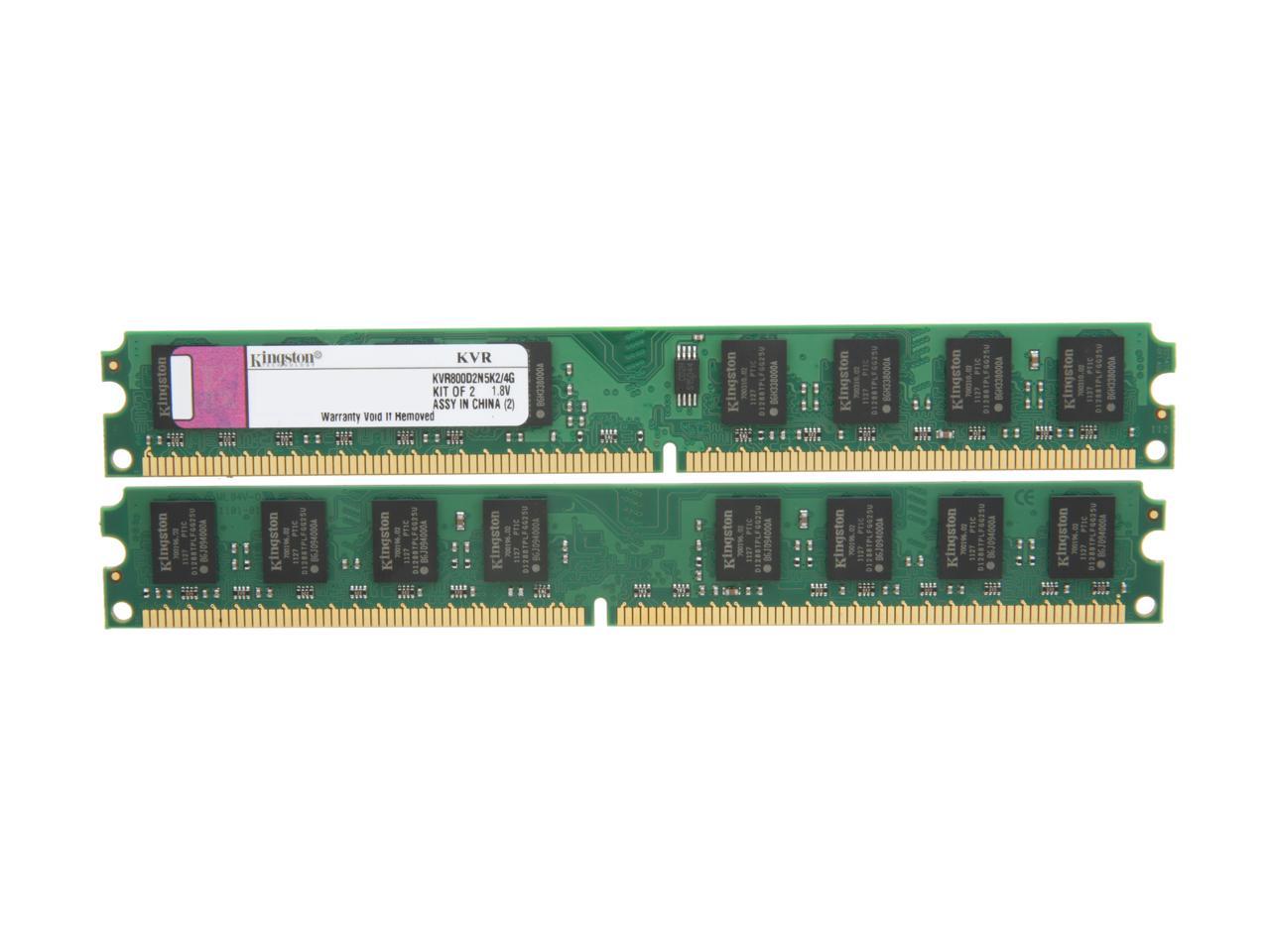 Kingston ValueRAM 4GB (2 x 2GB) 240-Pin DDR2 SDRAM DDR2 800 (PC2 6400)  Major Brand Chipset Dual Channel Kit Desktop Memory Model KVR800D2N5K2/4G
