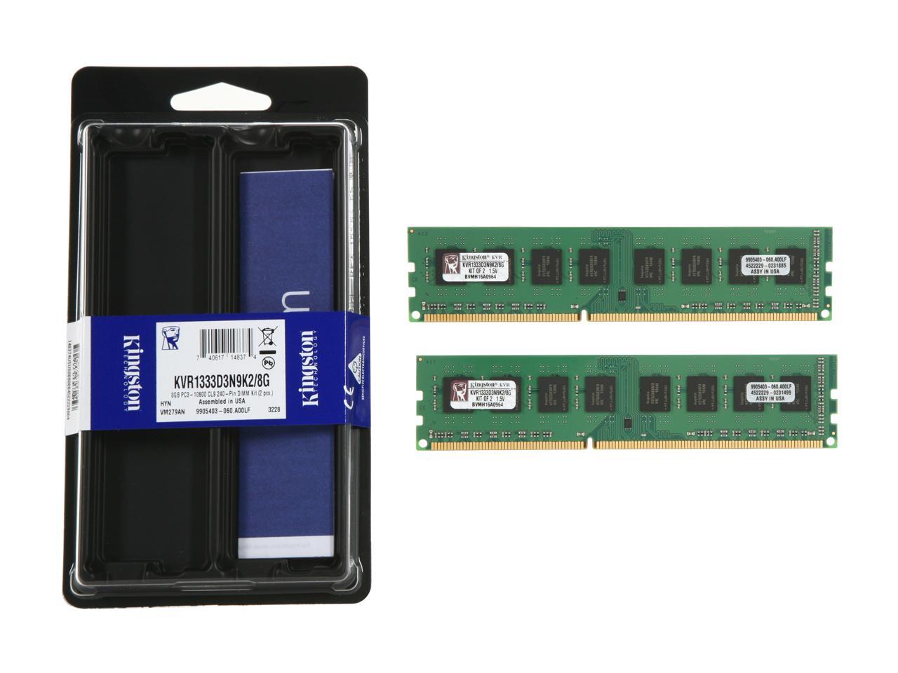 Kingston 8GB (2 x 4GB) DDR3 1333 (PC3 10600) Desktop Memory Model  KVR1333D3N9K2/8G