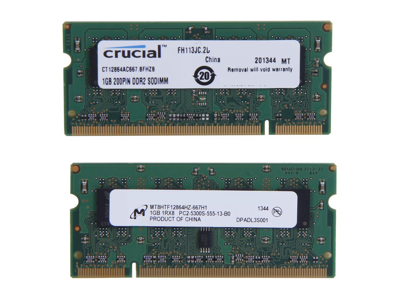 Crucial 2GB (2 X 1GB) 200-Pin DDR2 SO-DIMM DDR2 667 (PC2 5300) Dual ...