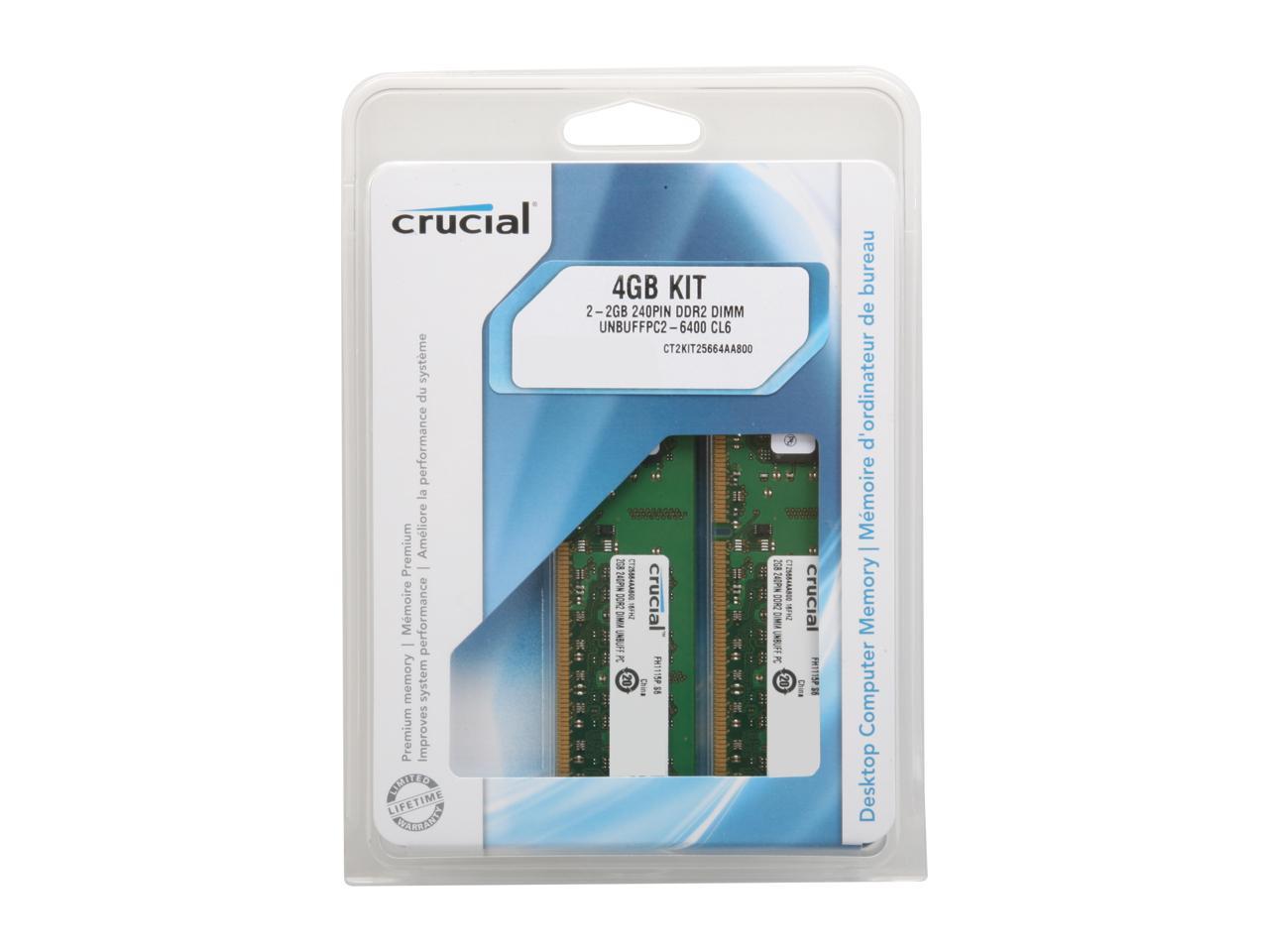 Crucial 4GB (2 X 2GB) DDR2 800 (PC2 6400) Dual Channel Kit Desktop ...