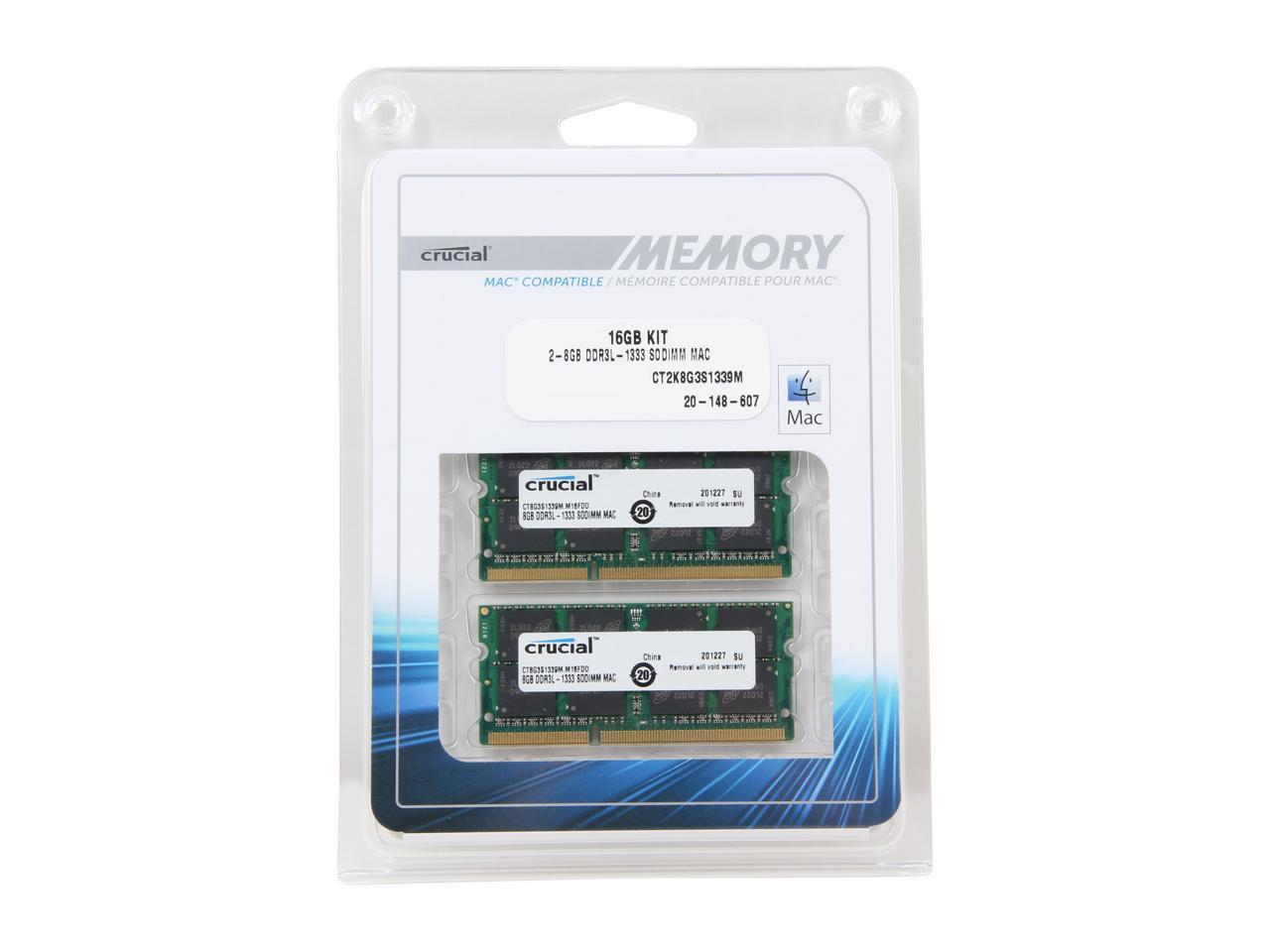 crucial 16gb kit (2 x 8gb) ddr3l-1333 sodimm memory for mac