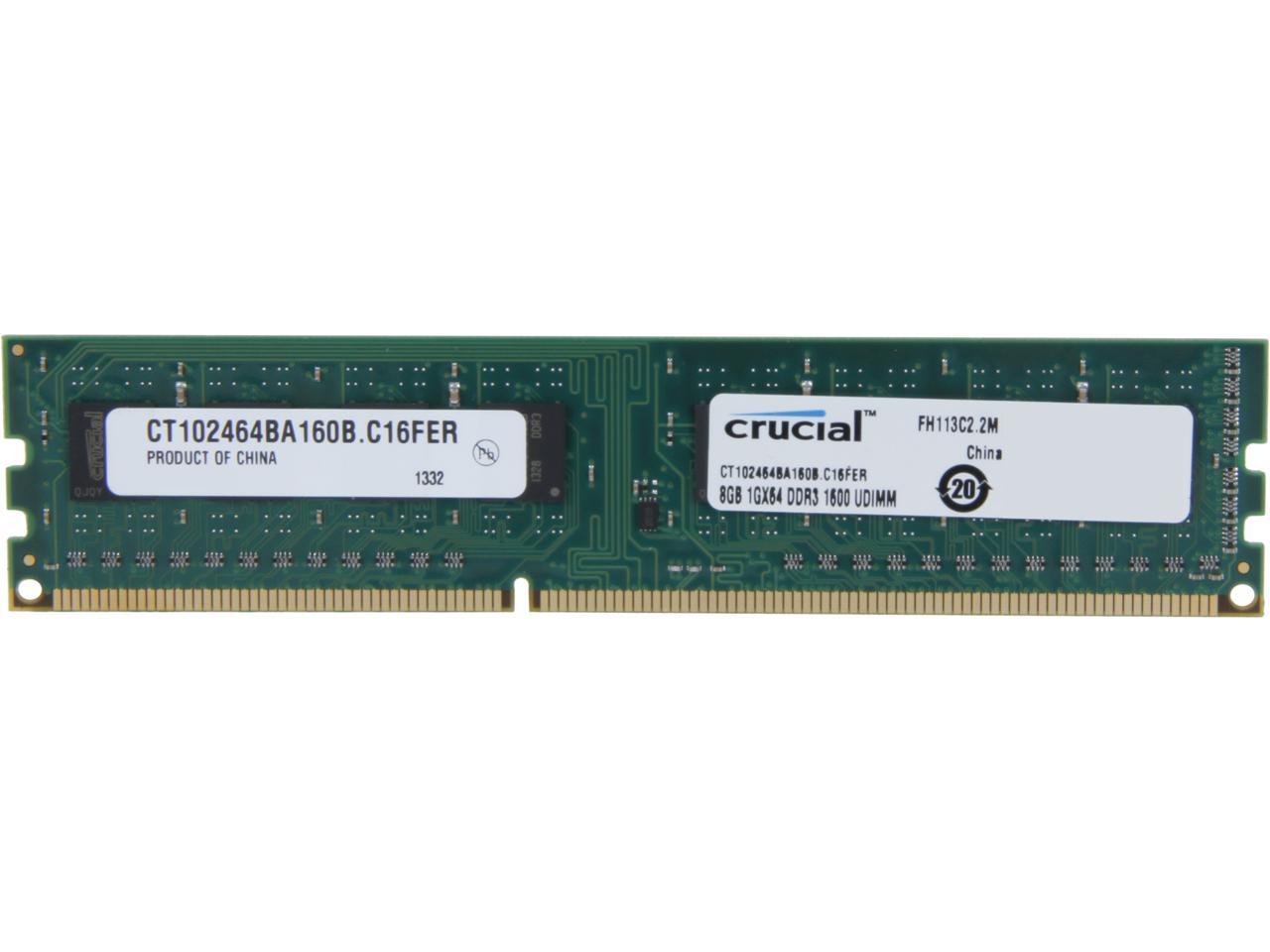 Crucial 8GB DDR3 1600 (PC3 12800) Desktop Memory Model CT102464BA160B