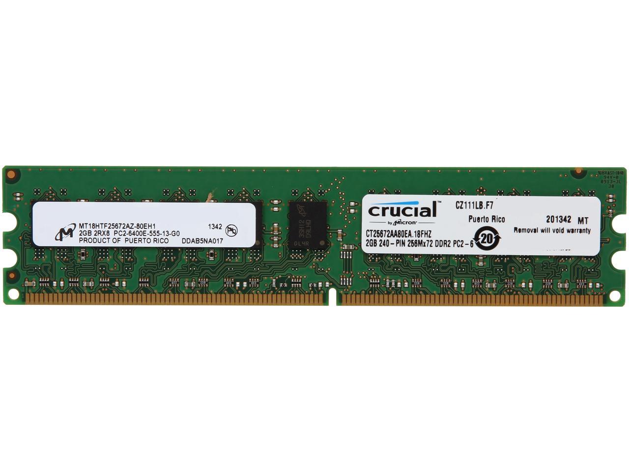 Micron 4GB 2x2GB PC2-6400E MT18HTF25672AZ-80EH1 Crucial CT25672AA80EA.18FHZ RAM 