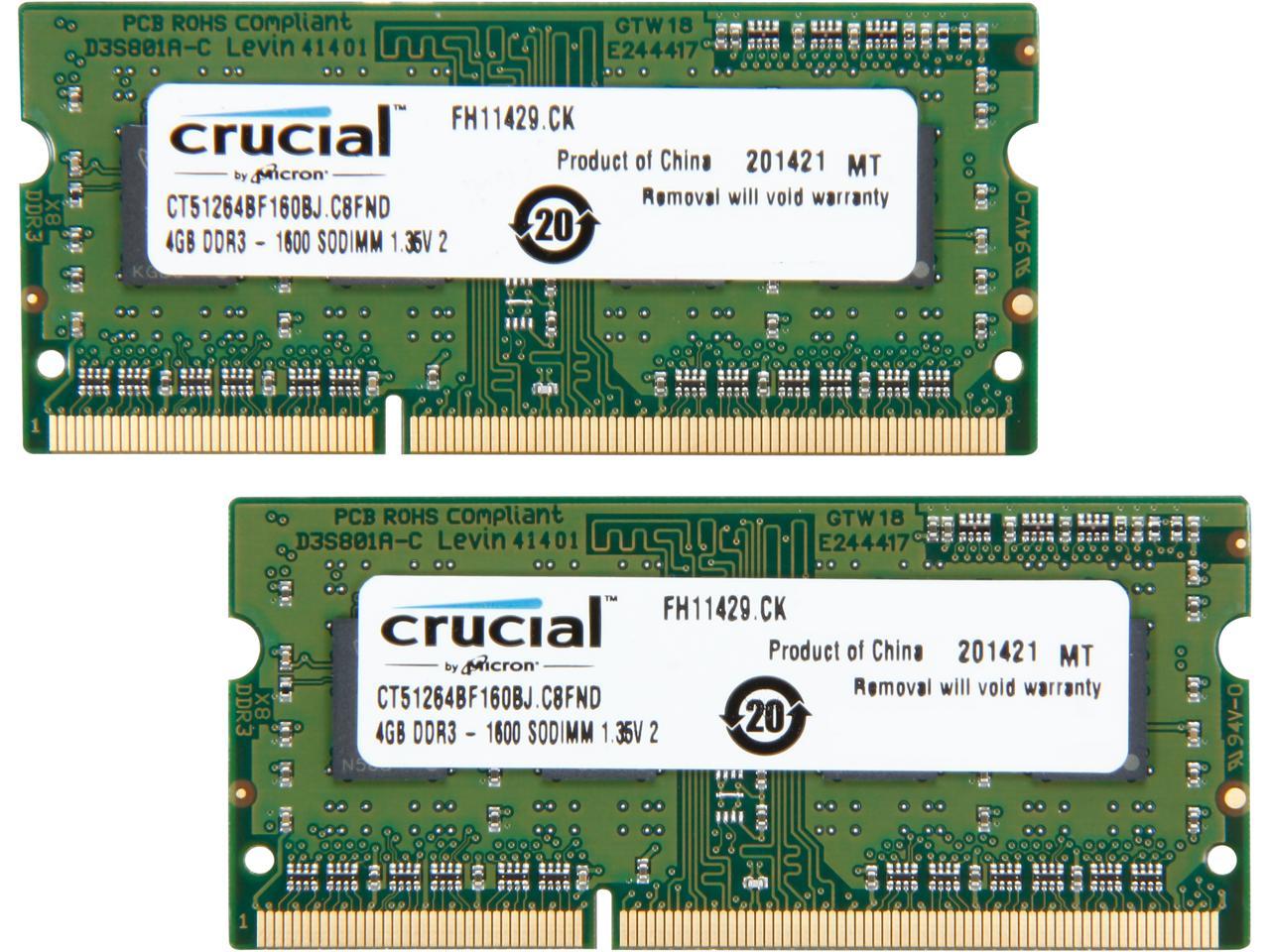Crucial 8gb 2 X 4gb 4 Pin Ddr3 So Dimm Ddr3l 1600 Pc3l Laptop Memory Model Ct2kitbf160bj Newegg Com