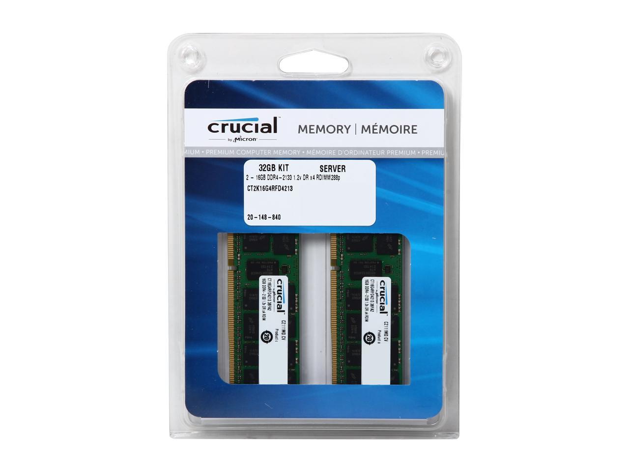 Crucial 32GB (2 x 16GB) 288-Pin DDR4 SDRAM ECC Registered DDR4 2133 (PC4  17000) Server Memory Model CT2K16G4RFD4213