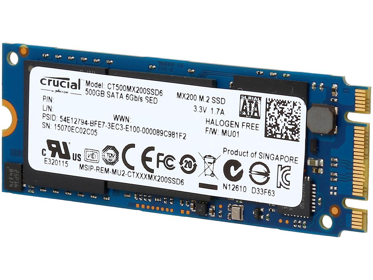Crucial MX200 M.2 Type 2260DS (Double Sided) 500GB SATA 6Gbps (SATA III)  Micron 16nm MLC NAND Internal Solid State Drive (SSD) CT500MX200SSD6
